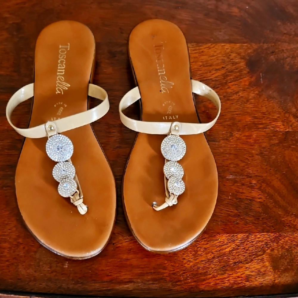 Women's Italian Leather Sandle With Crystal Decoration Size 9.5